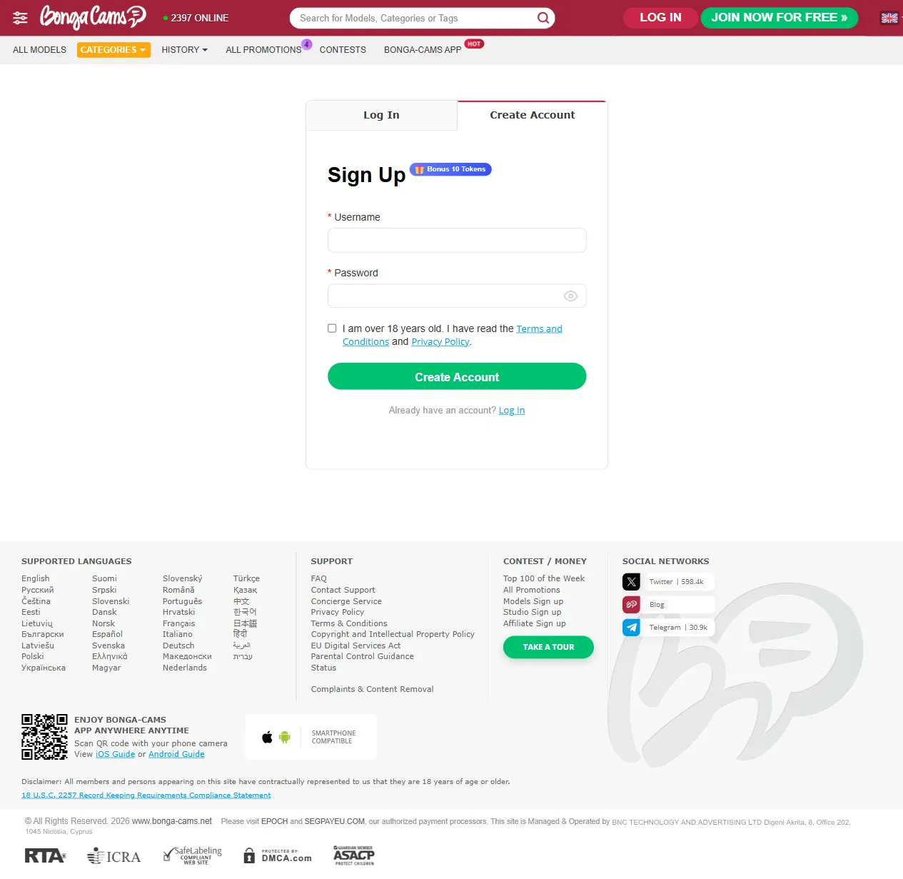 Gratis registreringsformular med brugernavn, adgangskode og e-mail-felter.